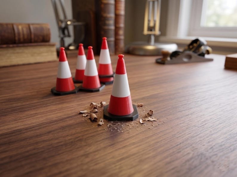 Miniature UK Traffic Cones & Roadwork Barriers Set Miniature UK Traffic Cones & Roadwork Barriers Set| 16:1 Scale Construction Miniatures | Desk Decor and Display Accessories 5 Cones